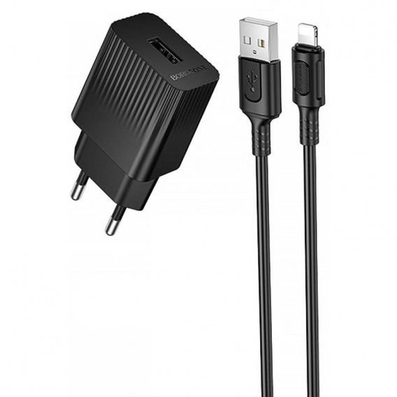 Блок живлення Borofone BAS71A Source 10.5W (1USB-A) + кабель USB to Lightning Black
