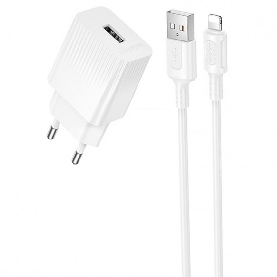 Блок живлення Borofone BAS71A Source 10.5W (1USB-A) + кабель USB to Lightning White