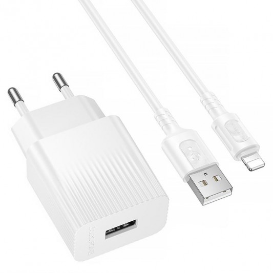 МЗП Borofone BAS71A Source 10.5W (1USB-A) + кабель USB to Lightning White - зображення 1 
