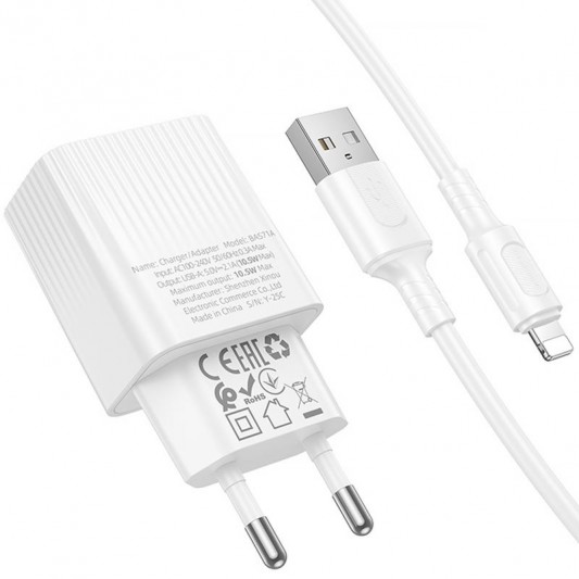 МЗП Borofone BAS71A Source 10.5W (1USB-A) + кабель USB to Lightning White - зображення 3 