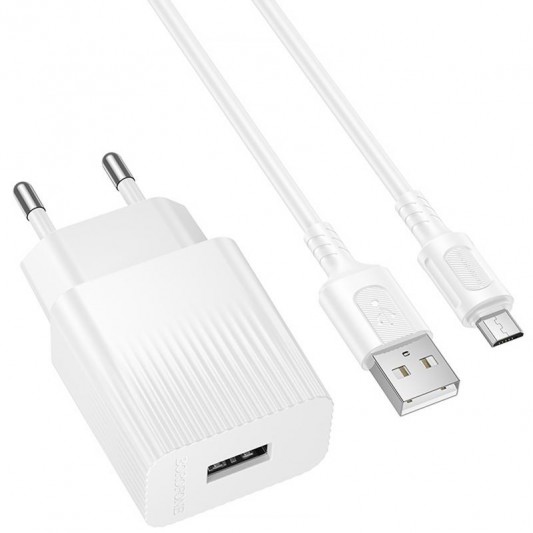 МЗП Borofone BAS71A Source 10.5W (1USB-A) + кабель USB to MicroUSB White - зображення 1 