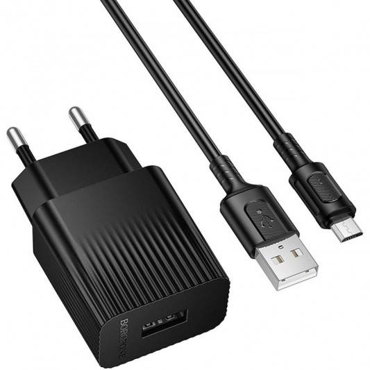 МЗП Borofone BAS71A Source 10.5W (1USB-A) + кабель USB to MicroUSB Black - зображення 1 