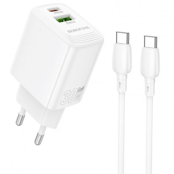 Блок живлення Borofone BN29 Fuente PD30W+QC3.0 (1USB-A/1C) + кабель Type-C to Type-C White