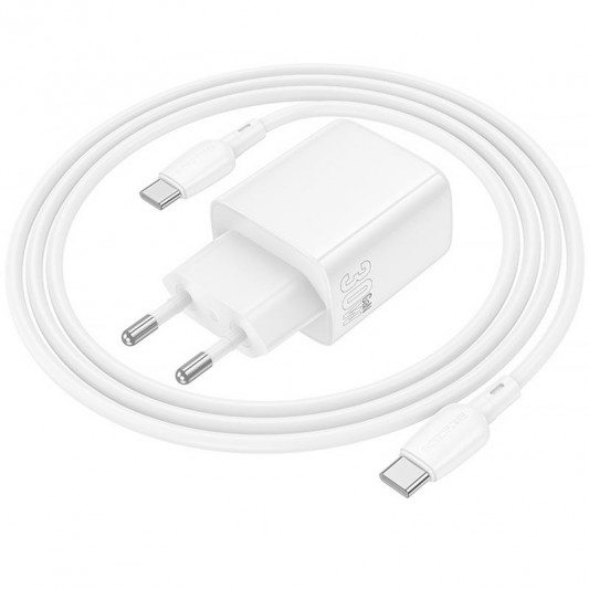 МЗП Borofone BN29 Fuente PD30W+QC3.0 (1USB-A/1C) + кабель Type-C to Type-C White - зображення 1 