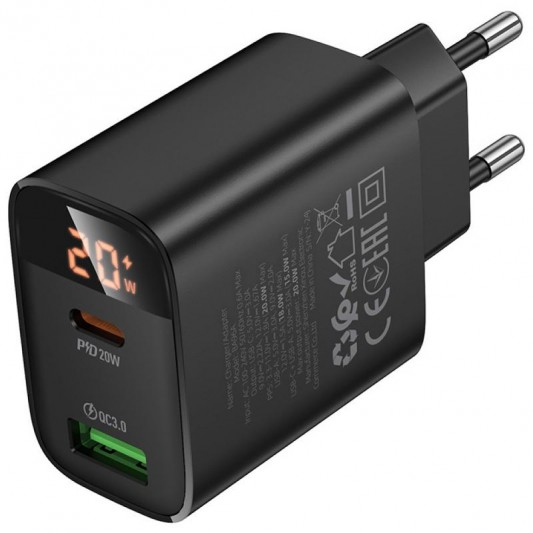МЗП Borofone BA96A Ilustre with digital display PD20W+QC3.0 (1USB-A/1C) Black - зображення 2 