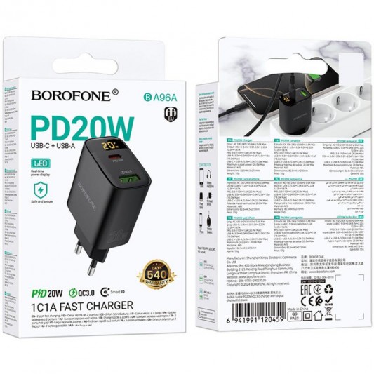 МЗП Borofone BA96A Ilustre with digital display PD20W+QC3.0 (1USB-A/1C) Black - зображення 3 