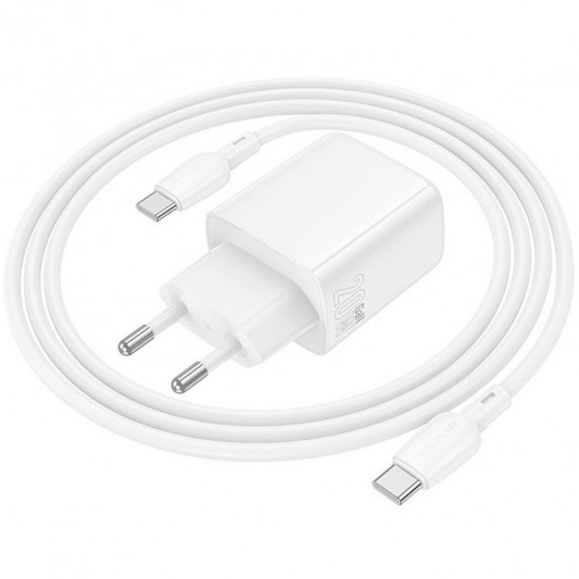 МЗП Borofone BN27 Fuente PD20W+QC3.0 (1USB-A/1C) + кабель Type-C to Type-C White - зображення 1 