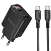 Блок живлення Borofone BA96A Ilustre with digital display PD20W+QC3.0 (1USB-A/1C) + кабель Type-C to Type-C Black