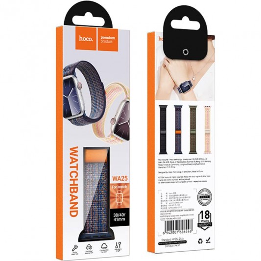 Ремінець Hoco WA25 Original series nylon strap для Apple watch 38/40/41mm Dynamic Royal Blue with Orange - зображення 1 