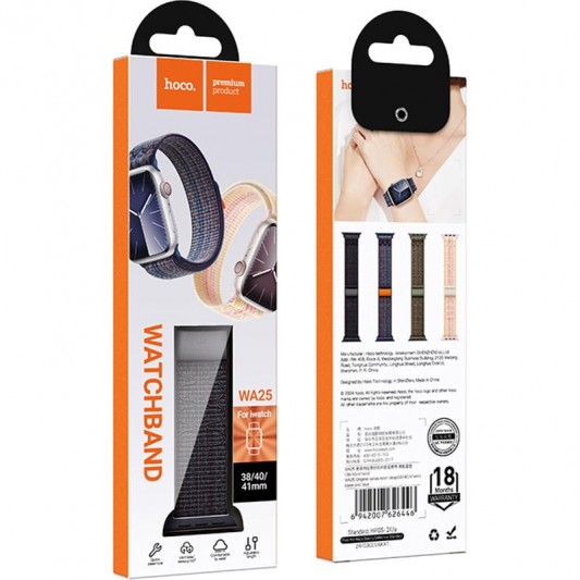 Ремінець Hoco WA25 Original series nylon strap для Apple watch 42(ser.1-3)/44/45/49mm Black and Blue - зображення 1 