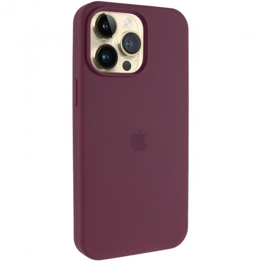 Чохол Silicone Case (AA) Logo with MagSafe для Apple iPhone 15 Pro Max (6.7") Бордовий / Plum