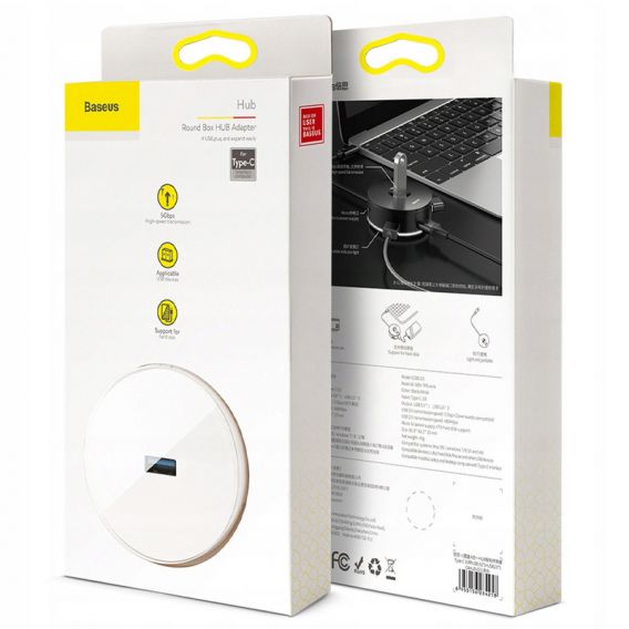 Перехідник HUB Baseus Round Box Type-C to USB 3.0 + 3USB 2.0 (CAHUB-G), Білий