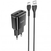 МЗП Hoco C88A Star round 2.4A (2USB-A) + кабель USB to Type-C Чорний