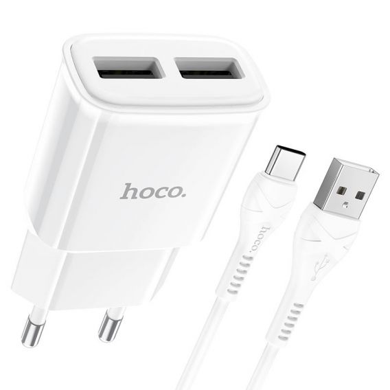 СЗУ Hoco C88A Star round 2.4A (2USB-A) + кабель USB to Type-C, Білий