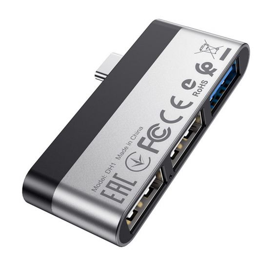 Перехідник HUB Borofone DH1 Type-C to USB 3.0 + 2xUSB 2.0, Чорний / Срібний