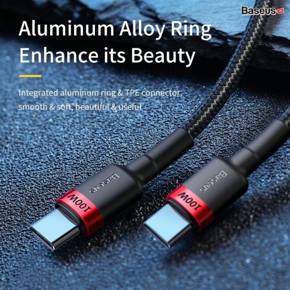 Дата кабель Baseus Cafule Type-C to Type-C PD2.0 100W (2m) (CATKLF-AL), Red / Black