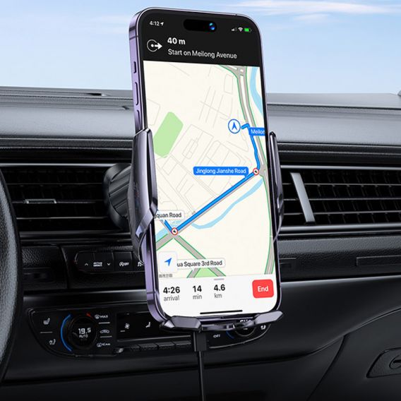 Автотримач із БЗУ Hoco CA202 Plus, Black