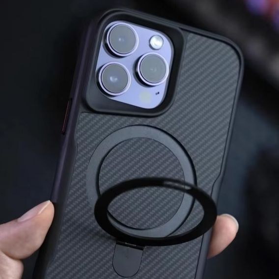 TPU+PC чохол Metal Buttons with MagSafe Carbon Ring для iPhone 15 Pro Max, Чорний