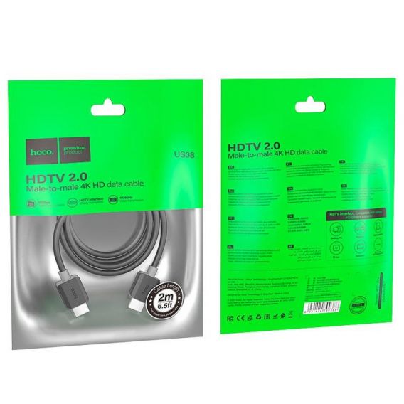 Дата кабель Hoco US08 HDTV 2.0 4K HD (2m), Black