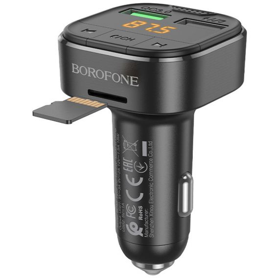 АЗУ FM модулятор Borofone BC43 Flash QC3.0, Black