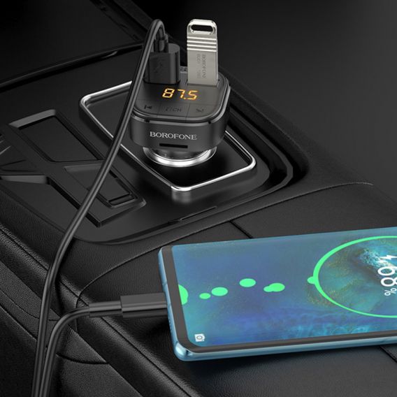 АЗУ FM модулятор Borofone BC43 Flash QC3.0, Black