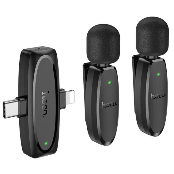 Петличний бездротовий мікрофон Hoco L15 Dual-mic clip-on wireless digital (Lightning/Type-C), Black