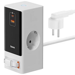 МЗП Baseus OS PowerCombo Digital PowerStrip+Retractable-C 65W (1USB-A/1C/2Socket) (1.5m) (PSLR000) Glacier White