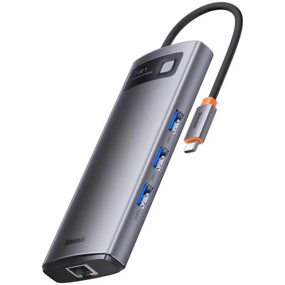 Перехідник HUB Baseus Metal Gleam Series 7-Port Clarity (Type-C to HDMI+USB3.0*3+PD+SD/TF) (B000307), Station Gray
