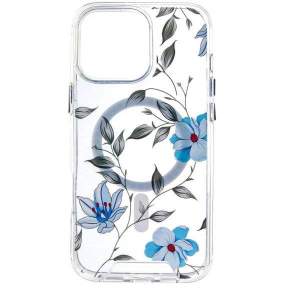 TPU+PC чохол Clear Garden with MagSafe для Apple iPhone 16 Pro, Blue Blossom