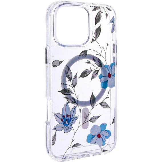 TPU+PC чохол Clear Garden with MagSafe для Apple iPhone 16 Pro Max, Blue Blossom