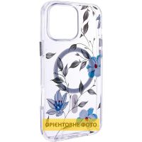 TPU+PC чохол Clear Garden with MagSafe для Apple iPhone 17, Blue Blossom
