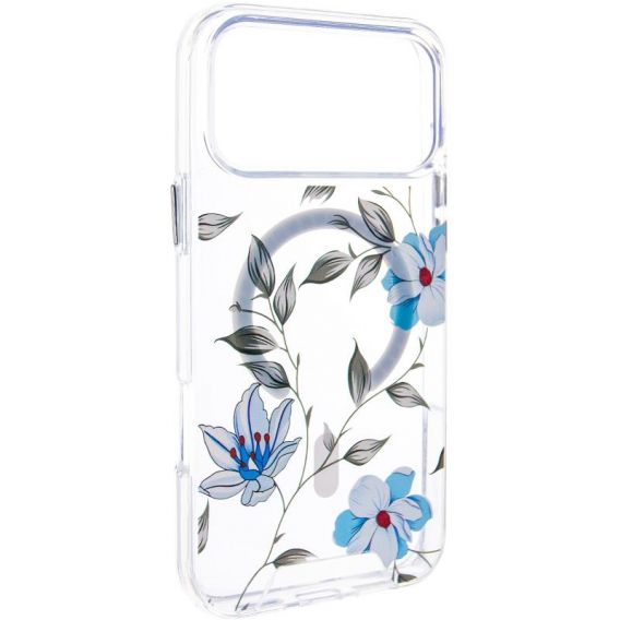 TPU+PC чохол Clear Garden with MagSafe для Apple iPhone 17 Pro, Blue Blossom