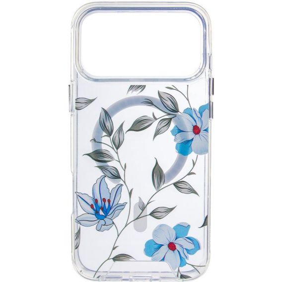 TPU+PC чохол Clear Garden with MagSafe для Apple iPhone 17 Pro, Blue Blossom