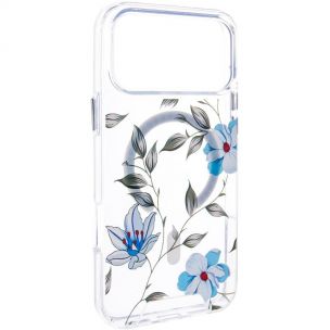 TPU+PC чохол Clear Garden with MagSafe для Apple iPhone 17 Pro Max, Blue Blossom