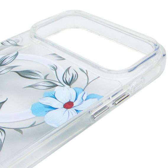 TPU+PC чохол Clear Garden with MagSafe для Apple iPhone 17 Pro Max, Blue Blossom