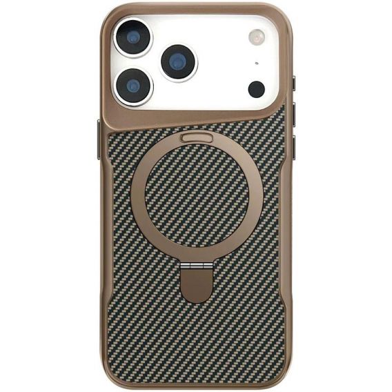TPU+PC чохол Metal Buttons with MagSafe Carbon Ring для Apple iPhone 17 Pro, Золотий