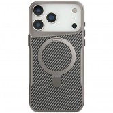 TPU+PC чехол-накладка для iPhone 18 Pro Max / 17 Pro Max Epik Metal Buttons with MagSafe Carbon Ring, TPU / поликарбонат, Серый