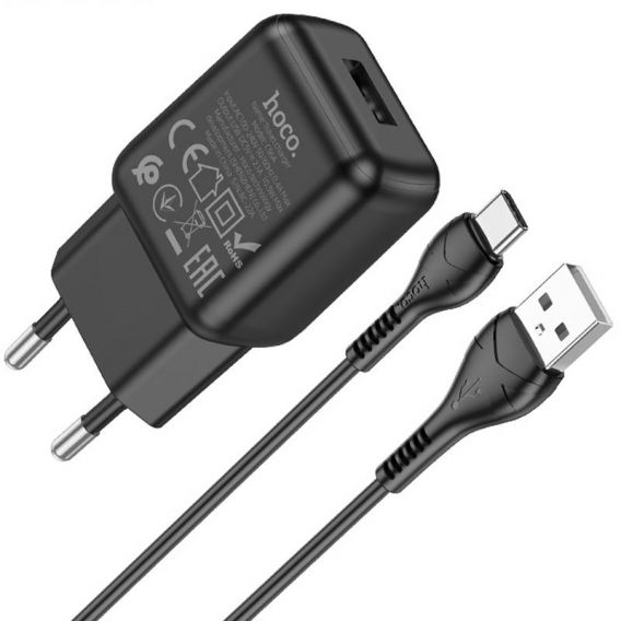 СЗУ Hoco C96A (1USB/2.1A) + кабель USB для Type-C, Black