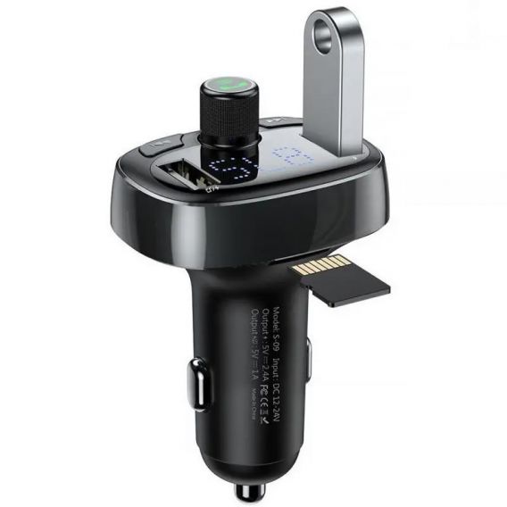 АЗУ FM модулятор Baseus S-09 Overseas Edition 3.4A (2USB-A) (CCMT000301), Black