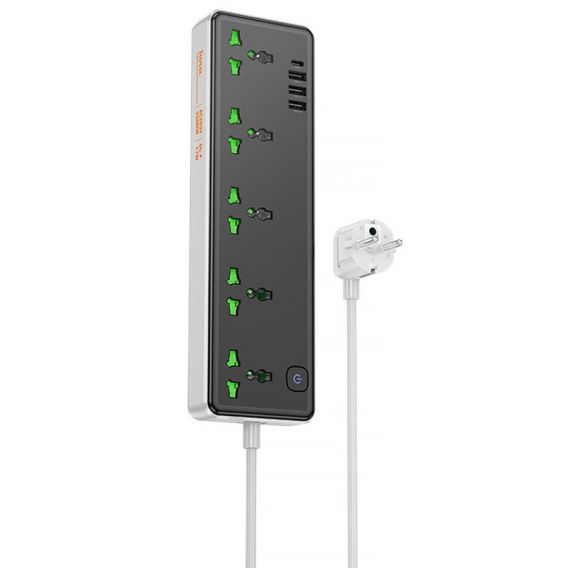 Подовжувач Hoco AC13A Safety Socket (3USB-A/1C/5xSocket) (1.5m), Black