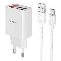 СЗУ Borofone BA58A with digital display 2.4A (2USB-A) + кабель USB для Type-C, White