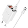 СЗУ Borofone BA58A with digital display 2.4A (2USB-A) + кабель USB для Type-C, White