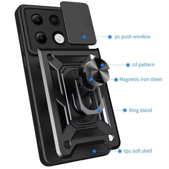 Чехол Ummi Camshield Serge Ring для Xiaomi Redmi Note 13 Pro 4G / 14s / Poco M6 Pro 4G Черный / Black