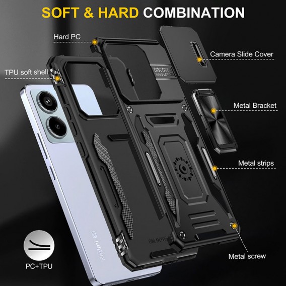 Ударостійкий чохол Camshield Army Ring для Xiaomi Redmi Note 13 4G Чорний / Black