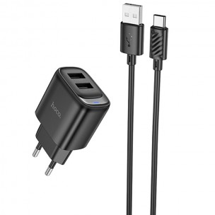 СЗУ Hoco C141A Smart 2.1A (2USB-A) + кабель USB to Type-C Black СЗУ Hoco C141A Smart 2.1A (2USB-A) + кабель USB to Type-C Black