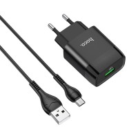 МЗП Hoco C72Q Glorious QC3.0 18W (1USB-A) + кабель USB to MicroUSB Чорний