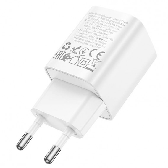 МЗП Hoco C149A Charm PD30W+QC3.0 (1USB-A/1C) White
