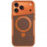 Чехол для iPhone 18 Pro Max / 17 Pro Max Epik Metal Buttons with MagSafe Carbon Ring, TPU и поликарбонат, оранжевый