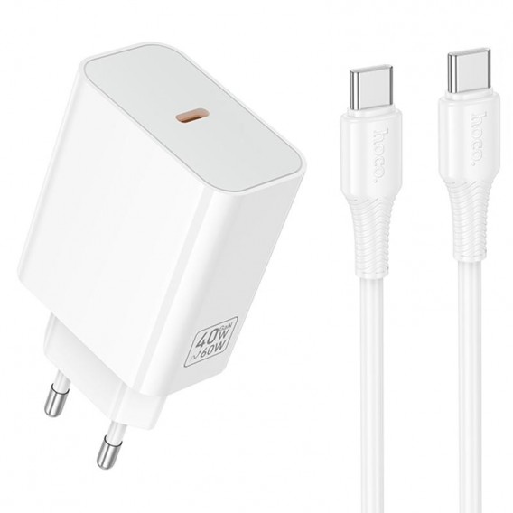 МЗП Hoco C162A Source PD40W (1USB-C) + кабель Type-C to Type-C White