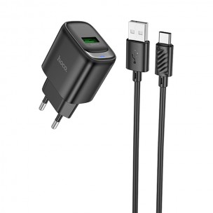 МЗП Hoco C140A Smart QC3.0 18W (1USB-A) + кабель USB to Type-C Black